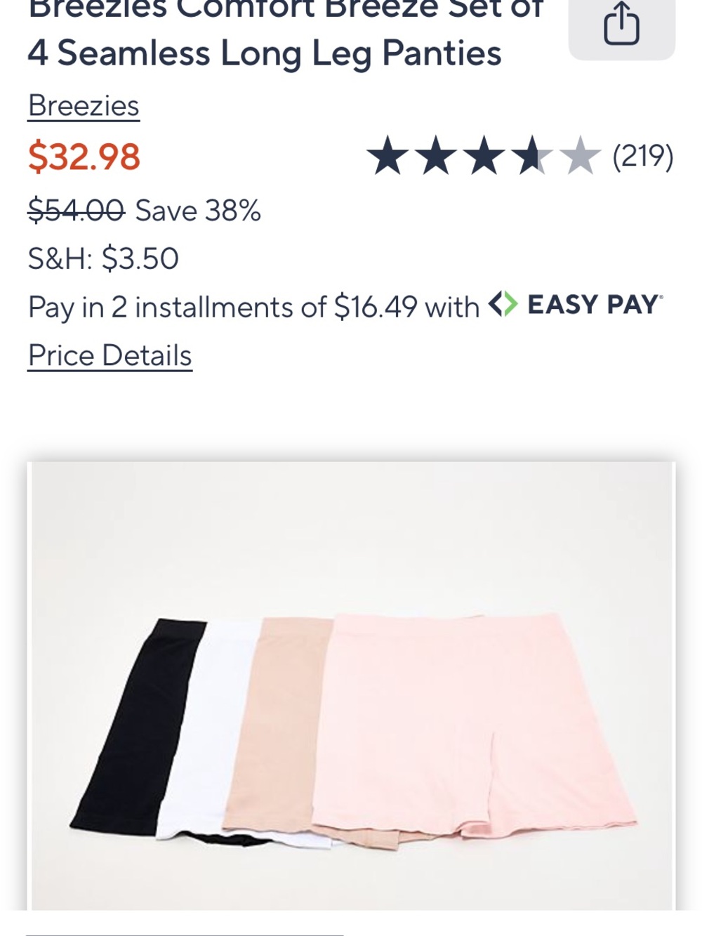 Breezies Comfort Breeze 4-Pk Seamless Long Leg Panties: Basic/Medium MSRP $55